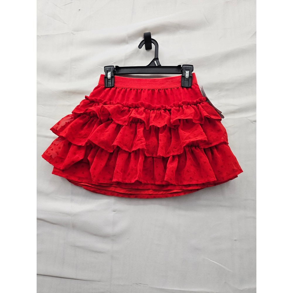 Cat & Jack Girls Ruffled Skirt Red Polyester Blend Hearts Casual Size Small 6/7
